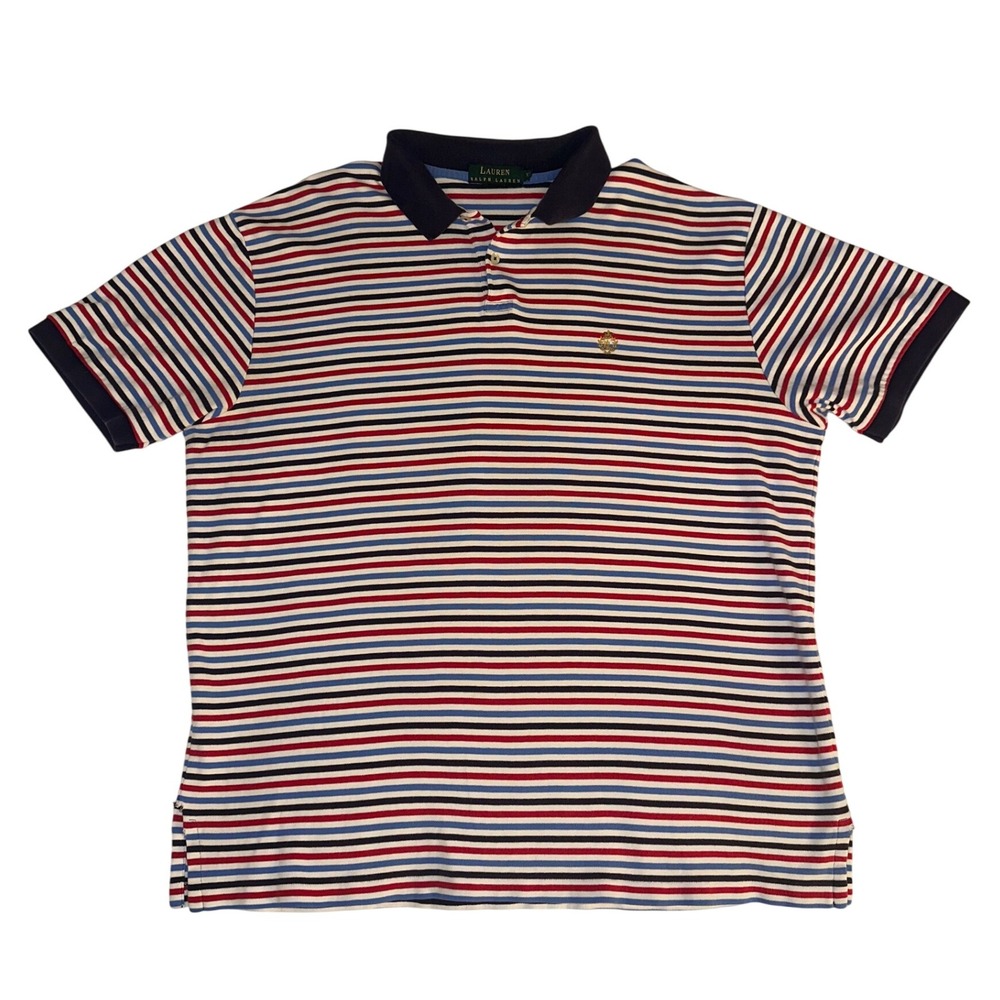 Lauren Ralph Lauren Striped Polo Mens XL Classic Fit Red White Blue Crown Crest